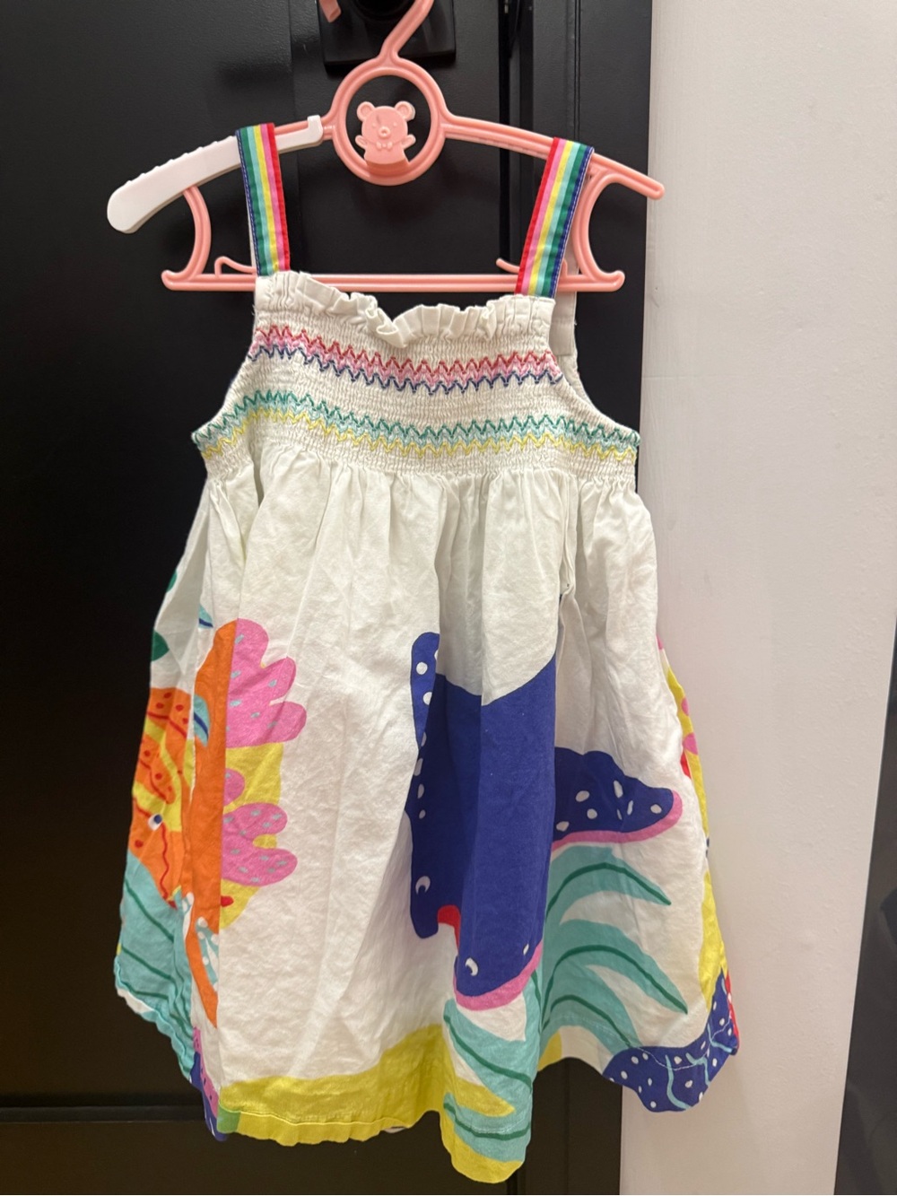 Girls White Rainbow-Striped Sea Life Sundress